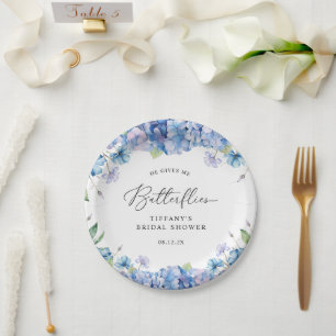 Modernes Blue Hydrangea Floral Brautparty Pappteller