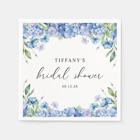 Modernes Blue Hydrangea Floral Brautparty Serviette (Vorderseite)