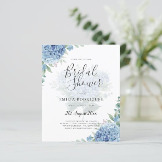 Modernes Blue Hydrangea FOTO Brautparty lädt ein (Stehend Vorderseite)