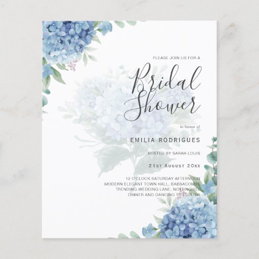 Modernes Blue Hydrangea FOTO Brautparty lädt ein Flyer (Vorne)