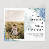 Modernes Blue Hydrangea FOTO Hochzeit Einladung (Vorderseite)