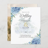 Modernes Blue Hydrangea FOTO Hochzeit Einladung (Vorne/Hinten)