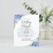 Modernes Blue Hydrangea FOTO Hochzeit Einladung (Stehend Vorderseite)