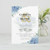 Modernes Blue Hydrangea FOTO Hochzeit Einladung (Stehend Vorderseite)
