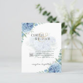 Modernes Blue Hydrangea FOTO Hochzeit Einladung (Stehend Vorderseite)