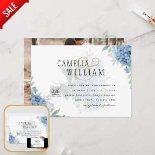 Modernes Blue Hydrangea FOTO Hochzeit Einladung