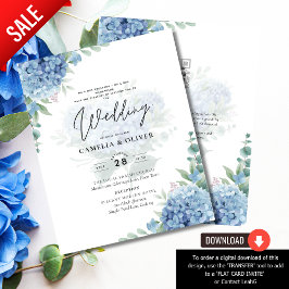Modernes Blue Hydrangea FOTO Hochzeit Einladung