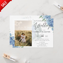 Modernes Blue Hydrangea FOTO Hochzeit Einladung