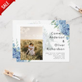 Modernes Blue Hydrangea FOTO Hochzeit Einladung