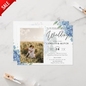 Modernes Blue Hydrangea FOTO Hochzeit Einladung