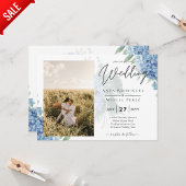 Modernes Blue Hydrangea FOTO Hochzeit Einladung