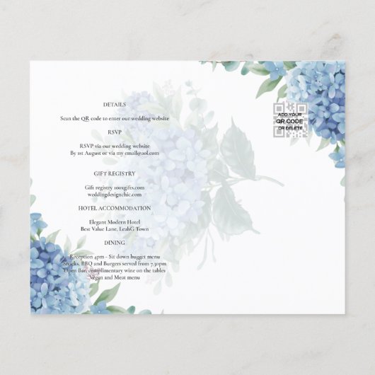 Modernes Blue Hydrangea FOTO Hochzeit Einladung Flyer (Hinten)