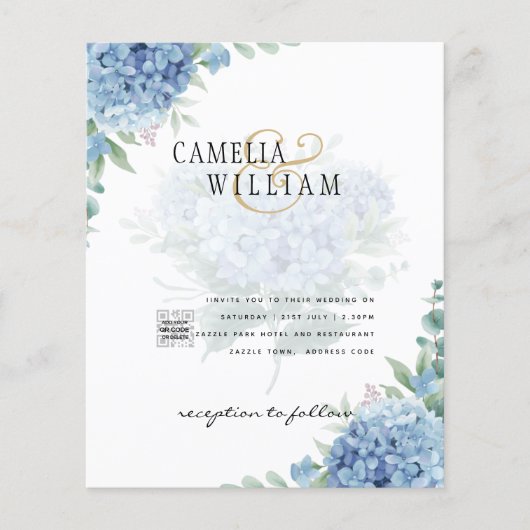 Modernes Blue Hydrangea FOTO Hochzeit Einladung Flyer (Vorne)