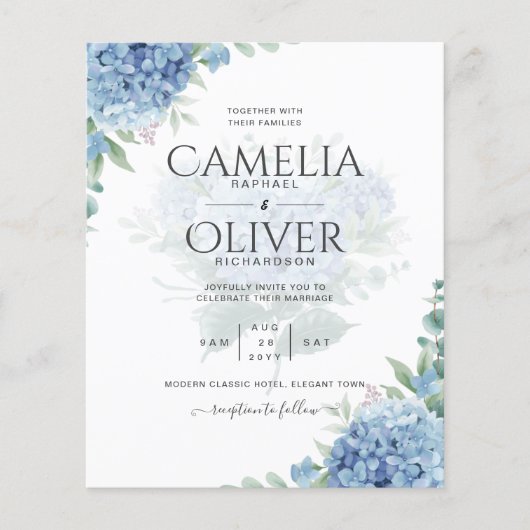 Modernes Blue Hydrangea FOTO Hochzeit Einladung Flyer (Vorne)