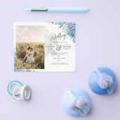 Modernes Blue Hydrangea FOTO Hochzeit Einladung Flyer (Einzeln)
