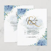 Modernes Blue Hydrangea Hochzeiteinladung QR Code (Vorne/Hinten)