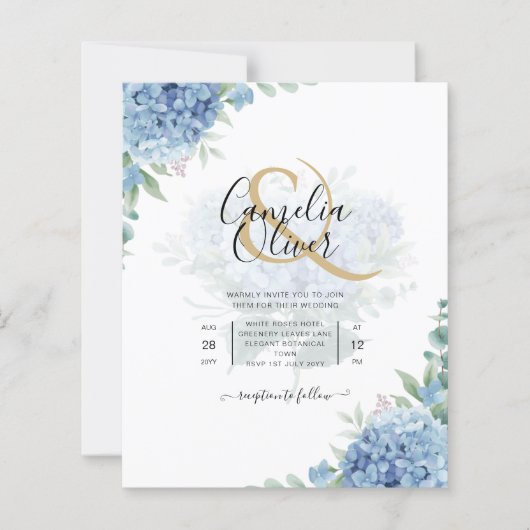 Modernes Blue Hydrangea Hochzeiteinladung QR Code (Vorderseite)