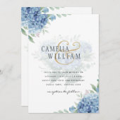 Modernes Blue Hydrangea Hochzeiteinladung QR Code Einladung (Vorne/Hinten)