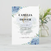 Modernes Blue Hydrangea Hochzeiteinladung QR Code Einladung (Stehend Vorderseite)