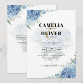 Modernes Blue Hydrangea Hochzeiteinladung QR Code Einladung (Vorne/Hinten)