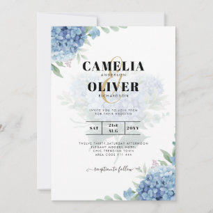 Modernes Blue Hydrangea Hochzeiteinladung QR Code Einladung
