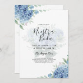 Modernes Blue Hydrangea Hochzeiteinladung QR Code Einladung (Vorne/Hinten)