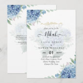 Modernes Blue Hydrangea Hochzeiteinladung QR Code Einladung (Vorne/Hinten)