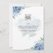 Modernes Blue Hydrangea Hochzeiteinladung QR Code Einladung (Rückseite)
