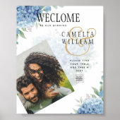 Modernes Blue Hydrangea Hochzeiteinladung QR Code Poster (Vorne)