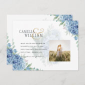 Modernes Blue Hydrangea Hochzeiteinladung QR Code Postkarte (Vorne/Hinten)