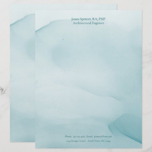 Modernes Blue Ink Design Personalisiert Stationier Briefbogen (Vorne/Hinten)