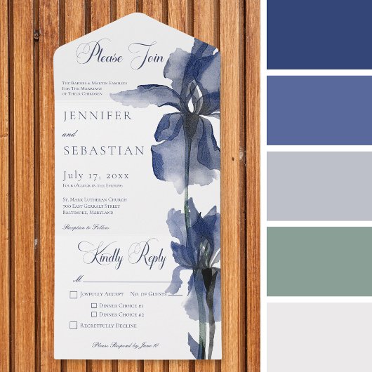 Modernes Blue Iris Blume Dinner All In One Einladung