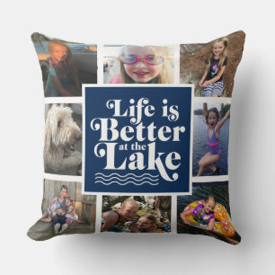 Modernes Blue Lake Life Family Foto Pillow Kissen