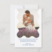 Modernes Blue Lavender Wave Border Foto Wedding Dankeskarte (Rückseite)