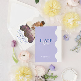Modernes Blue Lavender Wave Border Foto Wedding Dankeskarte