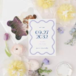 Modernes Blue Lavender Wave Scallop Foto Hochzeit Save The Date