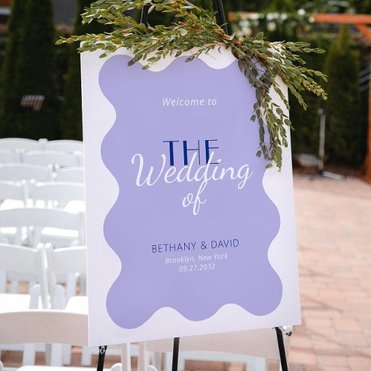 Modernes Blue Lavender Wave Wedding Begrüßungszeic Poster