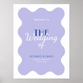 Modernes Blue Lavender Wave Wedding Begrüßungszeic Poster (Vorne)
