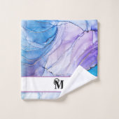 Modernes Blue & Lila Marbour Alcohol Ink Monogramm Badhandtuch Set (Waschlappen)