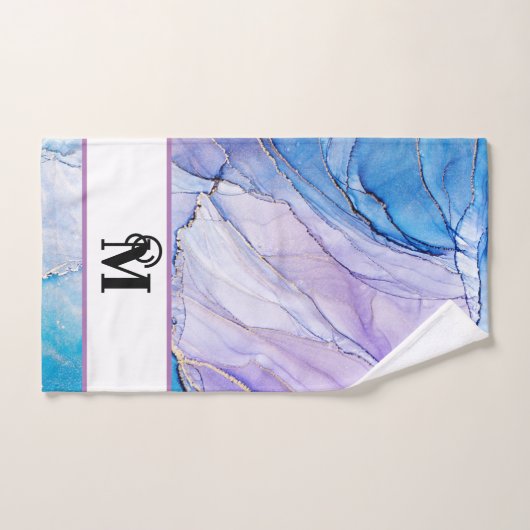 Modernes Blue & Lila Marbour Alcohol Ink Monogramm Badhandtuch Set (Handtuch)