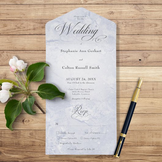 Modernes Blue Marble Minimal Monogram Dinner All In One Einladung