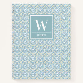 Modernes Blue Medallion Monogram Kitchen Rezept Notizblock