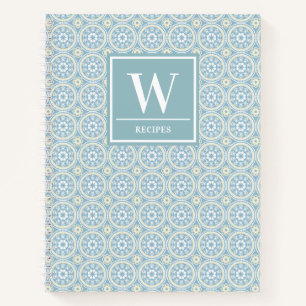 Modernes Blue Medallion Monogram Kitchen Rezept Notizblock
