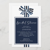 Modernes Blue Nautical Stripe Ribbon Brautparty Einladung (Vorne/Hinten)