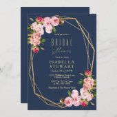 Modernes Blue Navy Einfach Blush Pink Brautparty Einladung (Vorne/Hinten)