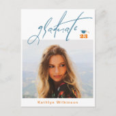 Modernes Blue Orange Script Minimalistisch Foto GR Ankündigungspostkarte (Vorderseite)