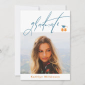 Modernes Blue Orange Script Minimalistisch Foto GR Einladung (Vorderseite)