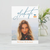 Modernes Blue Orange Script Minimalistisch Foto GR Einladung (Stehend Vorderseite)