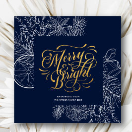 Modernes Blue Pine Bough Floral Gold Script Feiertagskarte