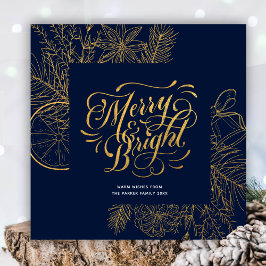 Modernes Blue Pine Bough Floral Gold Script Feiertagskarte